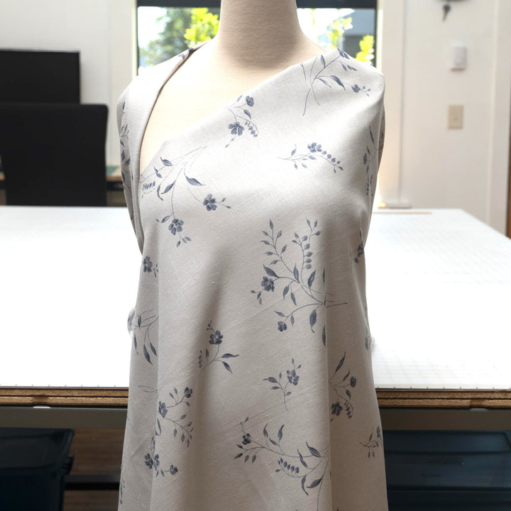 Grey floral vine linen cotton fabric for sophisticated dresses
