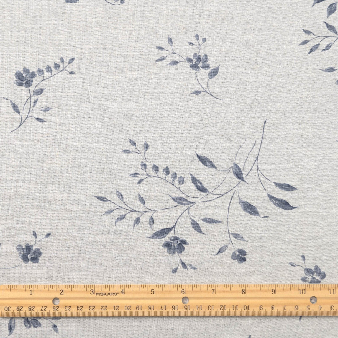 Grey floral vine linen cotton fabric for sophisticated dresses