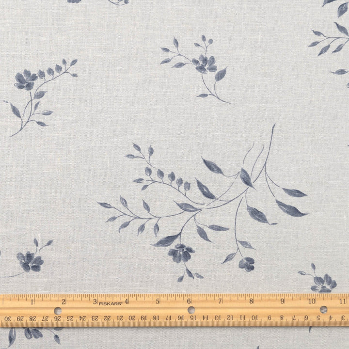 Grey floral vine linen cotton fabric for sophisticated dresses