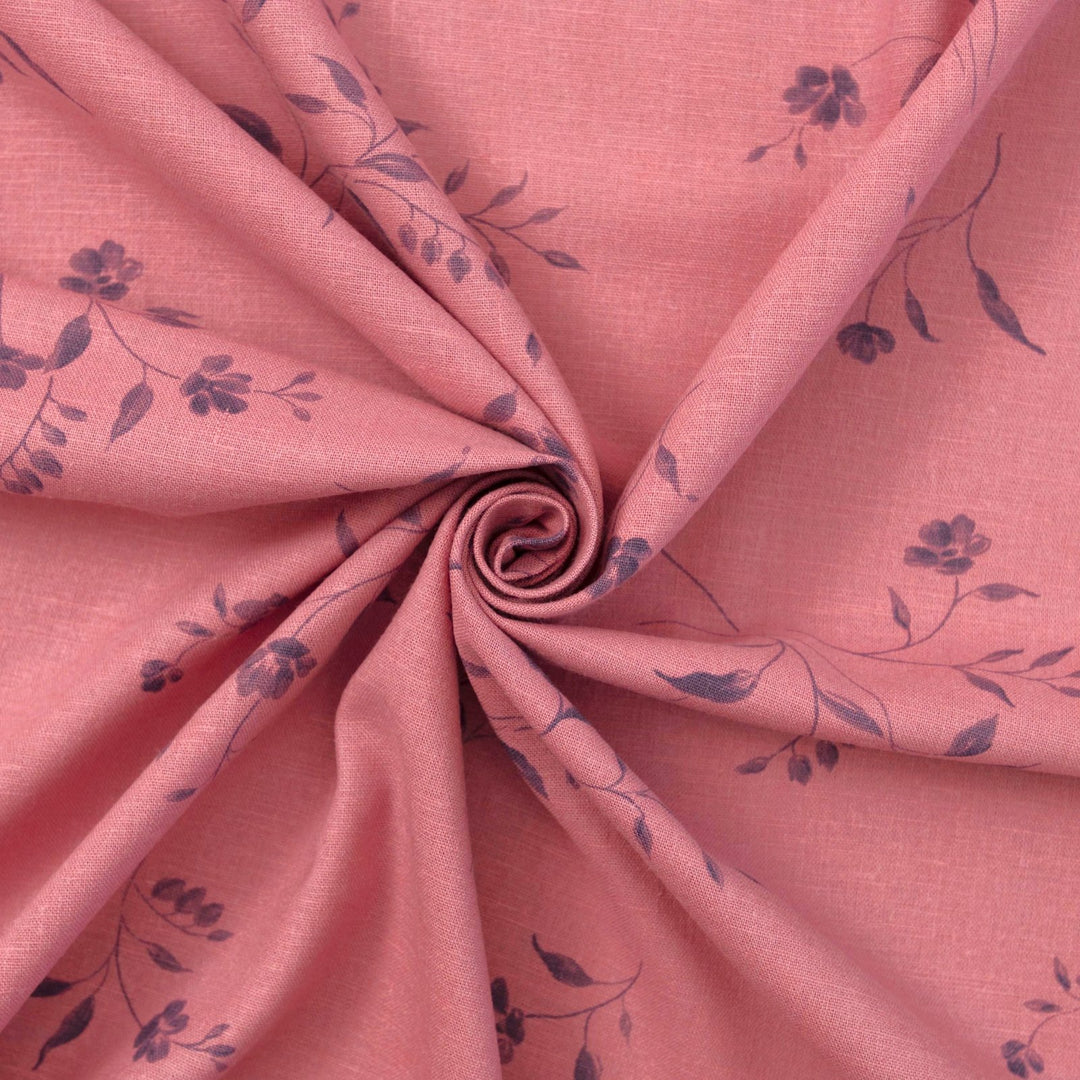 Pink floral vine linen cotton fabric for dresses and blouses