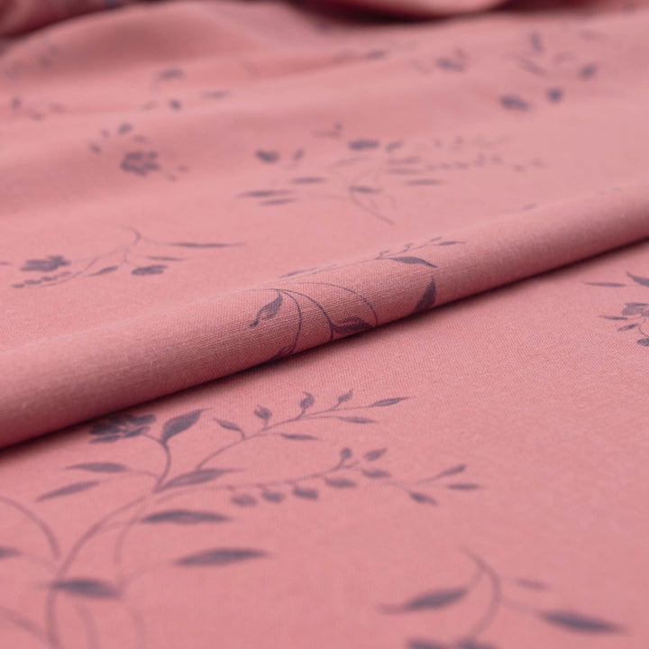 Pink floral vine linen cotton fabric for dresses and blouses