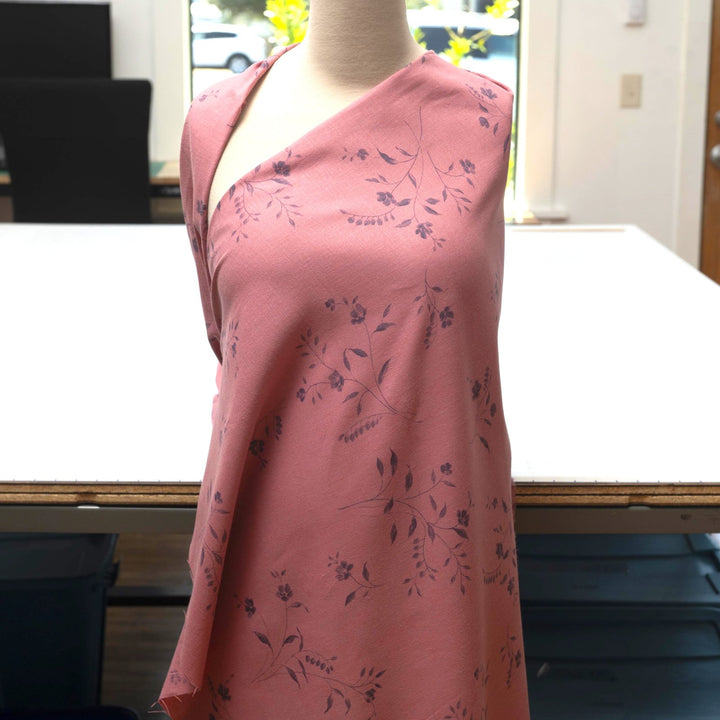Pink floral vine linen cotton fabric for dresses and blouses