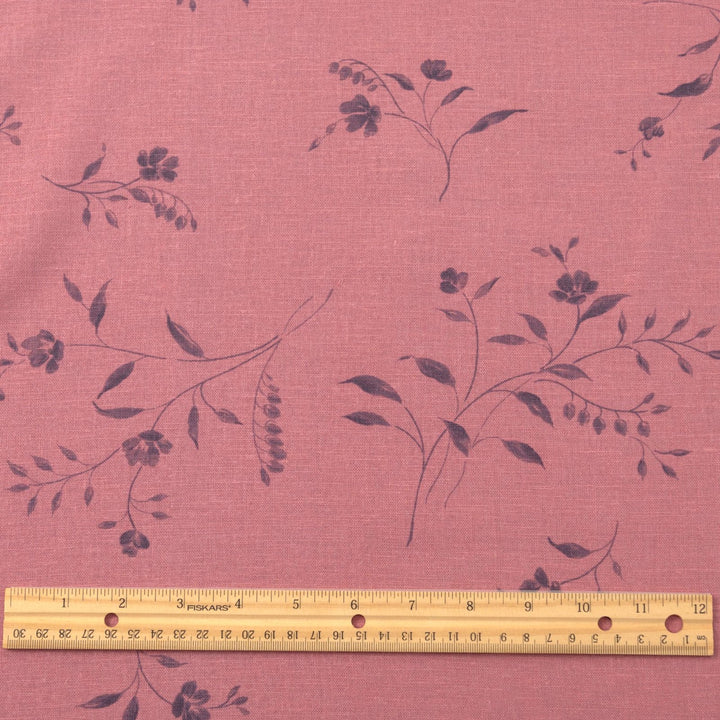 Pink floral vine linen cotton fabric for dresses and blouses
