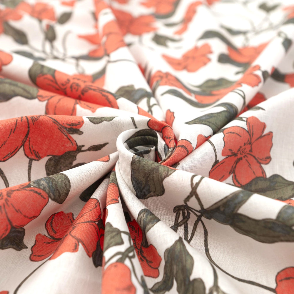 Nasturtium Flower vine linen cotton fabric for dresses and blouses