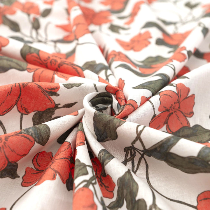 Nasturtium Flower vine linen cotton fabric for dresses and blouses