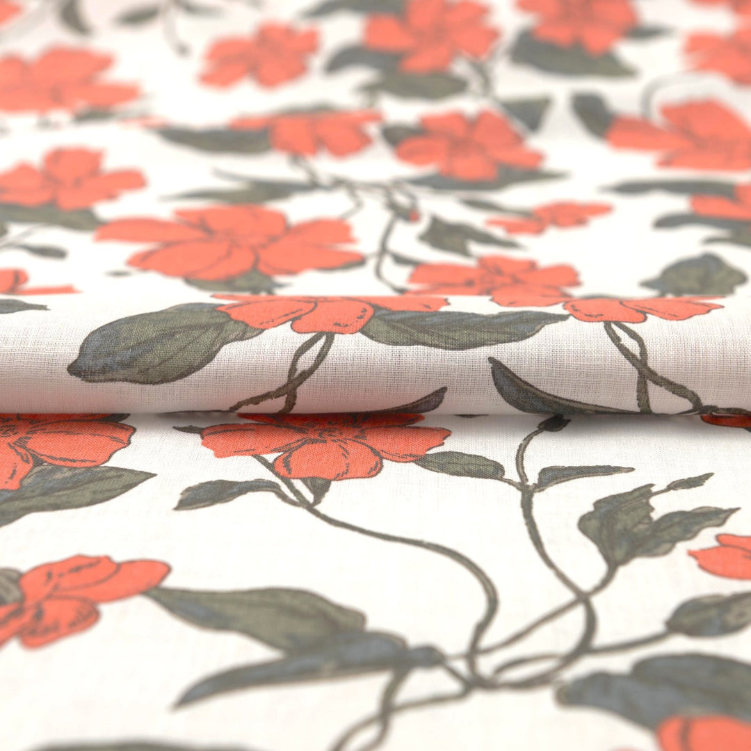 Nasturtium Flower vine linen cotton fabric for dresses and blouses