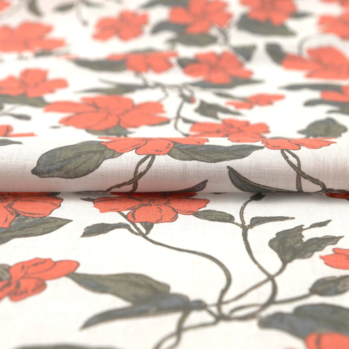 Nasturtium Flower vine linen cotton fabric for dresses and blouses