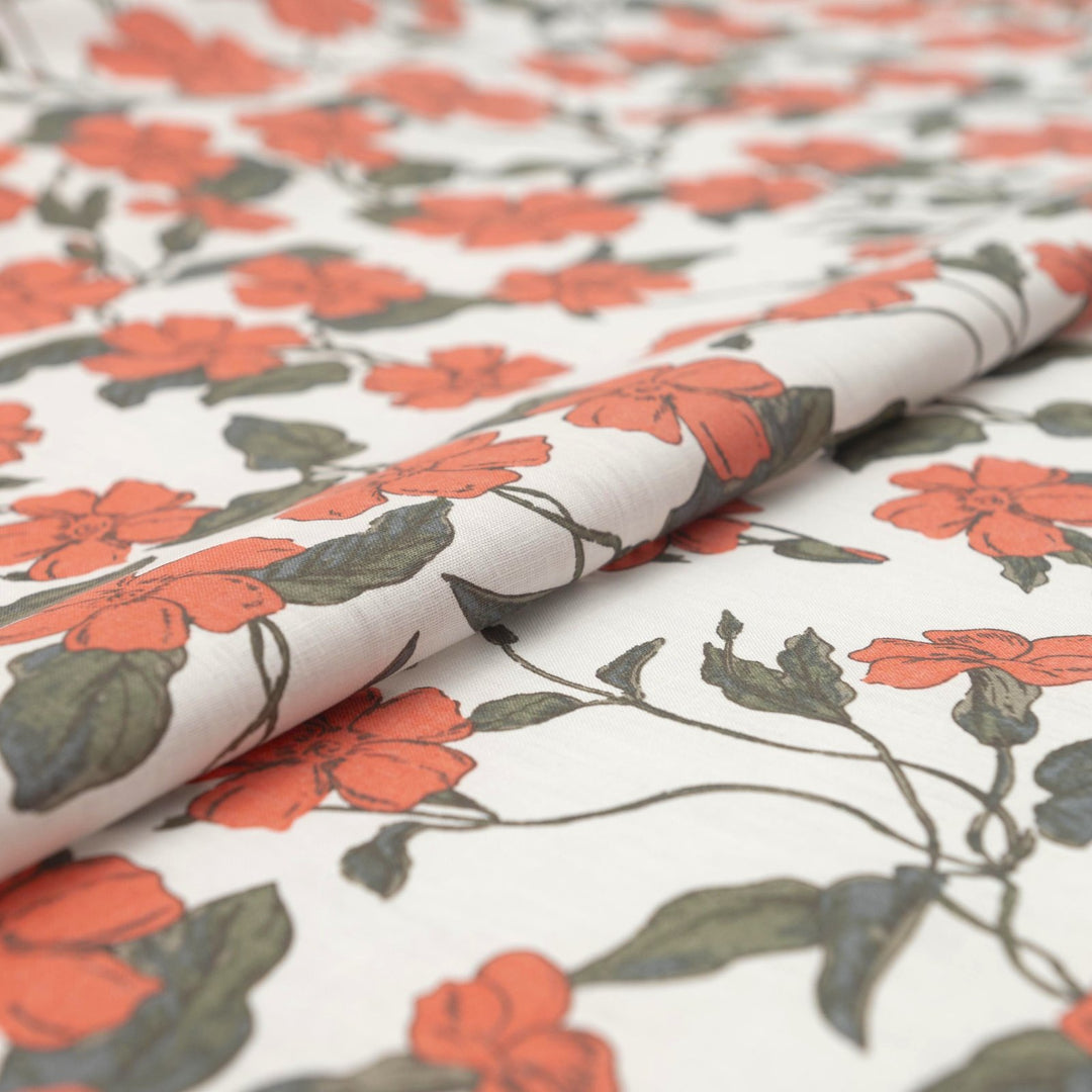 Nasturtium Flower vine linen cotton fabric for dresses and blouses