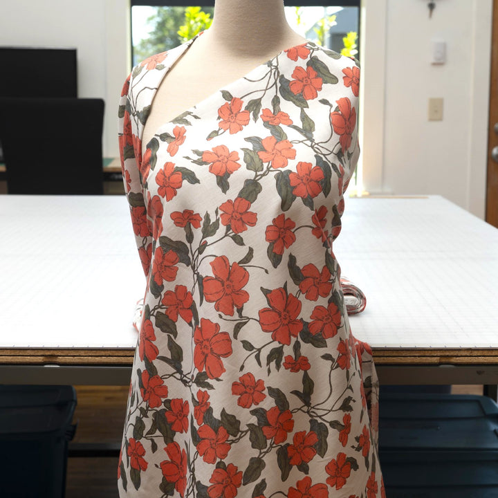 Nasturtium Flower vine linen cotton fabric for dresses and blouses