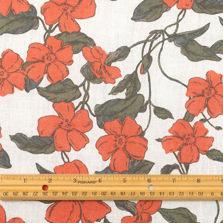 Nasturtium Flower vine linen cotton fabric for dresses and blouses