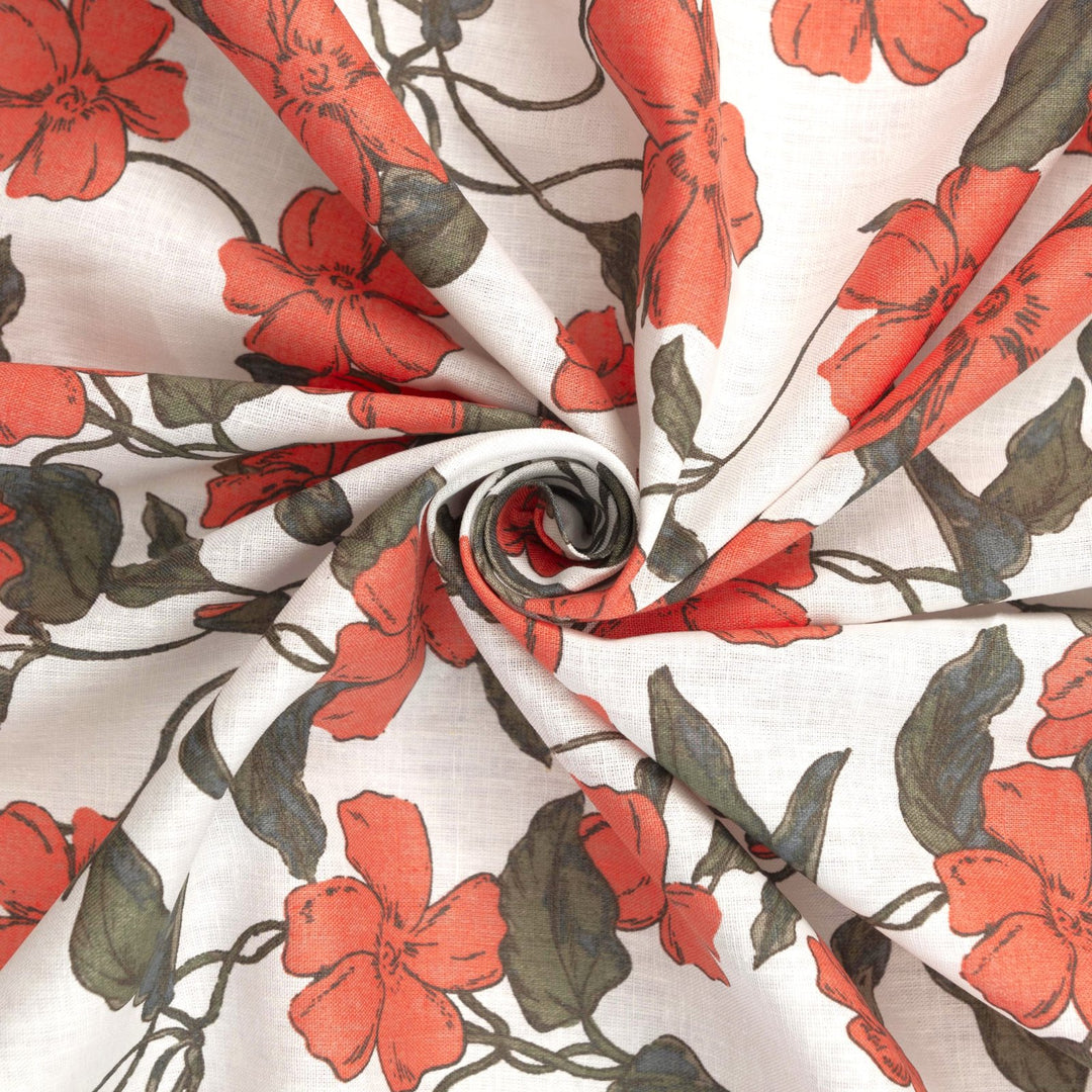 Nasturtium Flower vine linen cotton fabric for dresses and blouses