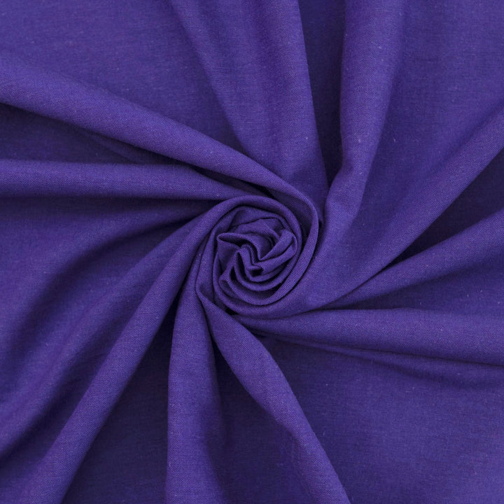 Royal purple linen and cotton blend fabric, mid-weight, soft, breathable, and opaque, ideal for sewing dresses, tunics, pants, shirts, and light jackets.

