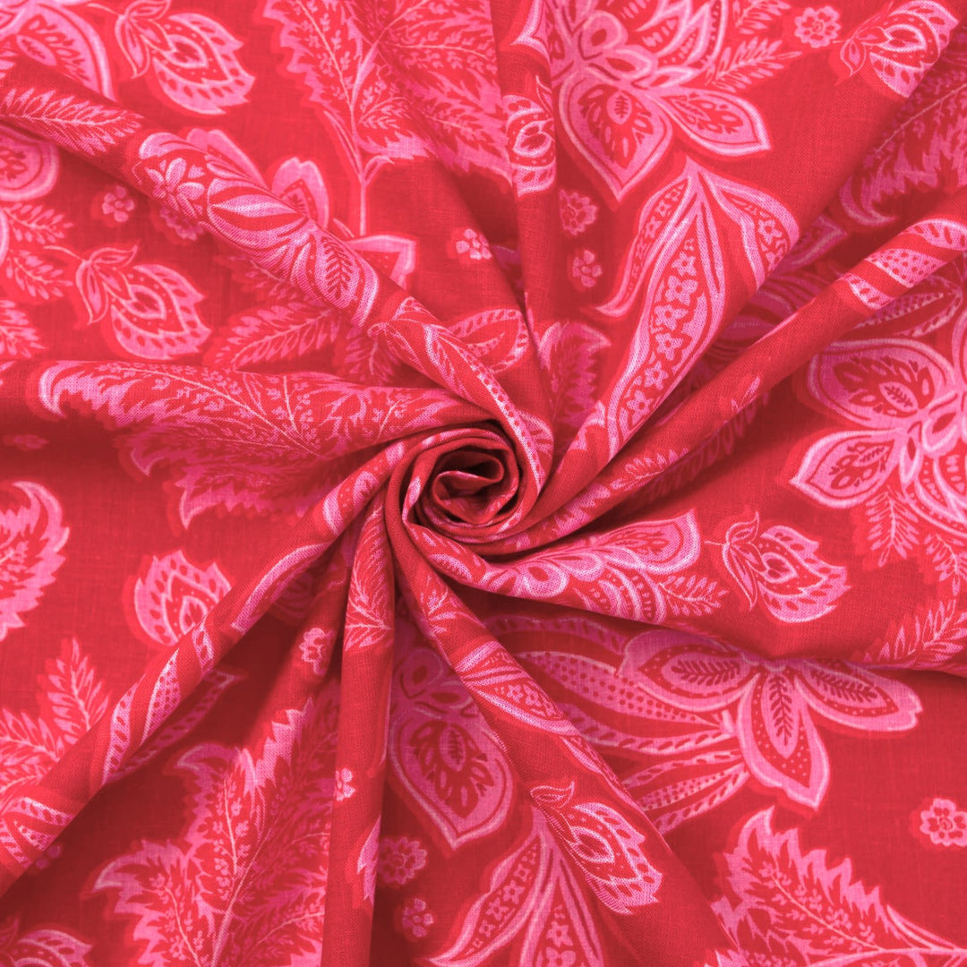 Tropical lotus floral linen cotton fabric for vibrant sundresses