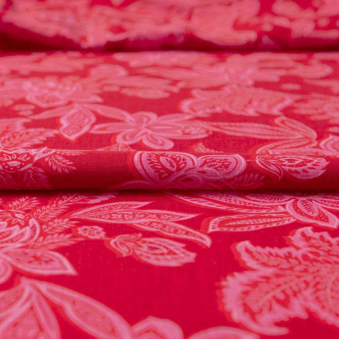 Tropical lotus floral linen cotton fabric for vibrant sundresses