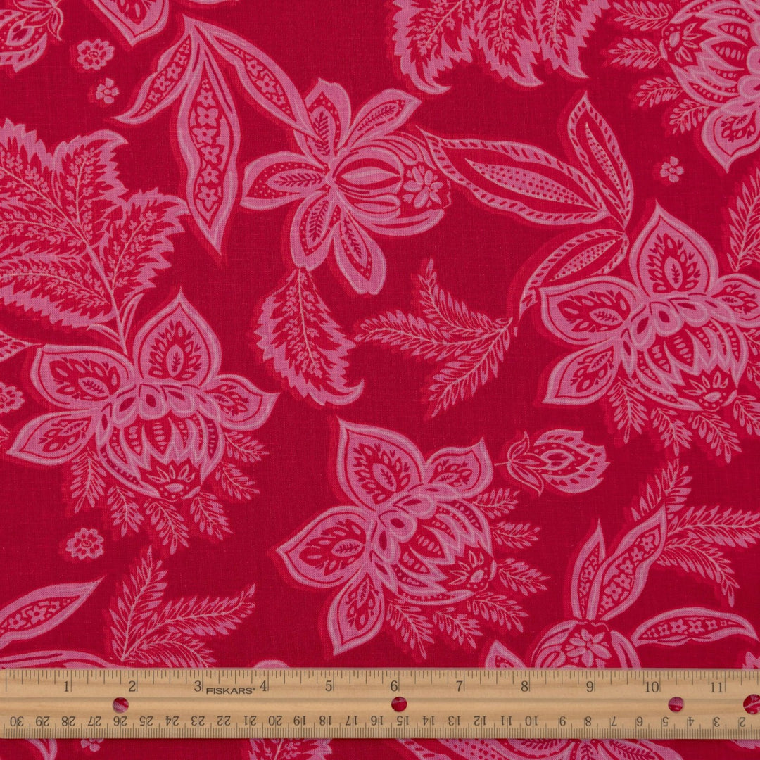 Tropical lotus floral linen cotton fabric for vibrant sundresses