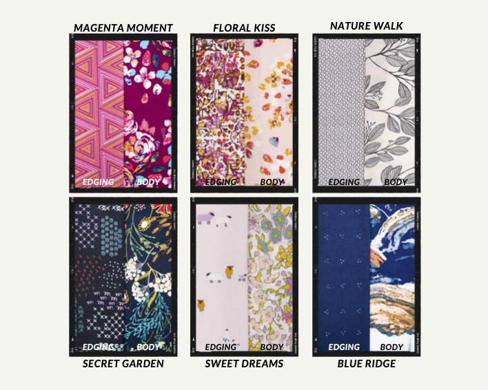 A collection of colorful, soft fabric scrunchies in various patterns and designs, perfect for matching with accessories like robes and makeup bags.