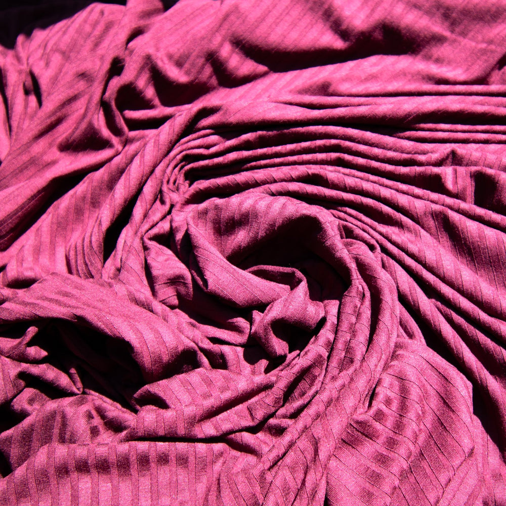 Burgundy Rayon Rib Knit Fabric - 95% Rayon 5% Spandex - 4-Way Stretch Soft Material for Dresses & Loungewear