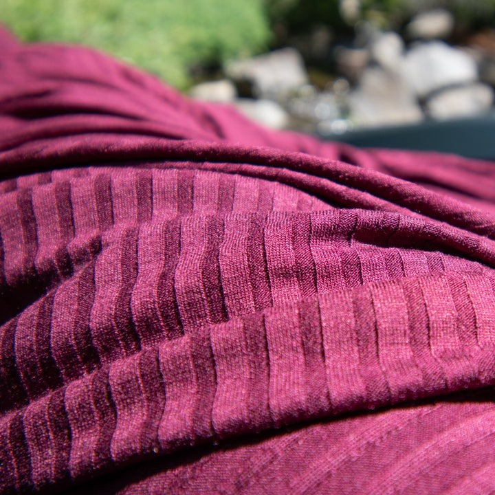 Burgundy Rayon Rib Knit Fabric - 95% Rayon 5% Spandex - 4-Way Stretch Soft Material for Dresses & Loungewear