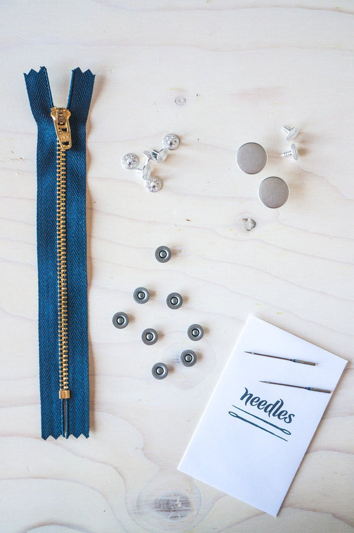 Jeans Making Kit with Zipper Fly – Includes Rivets, Buttons, YKK Zipper & Needles for DIY Denim Sewing
