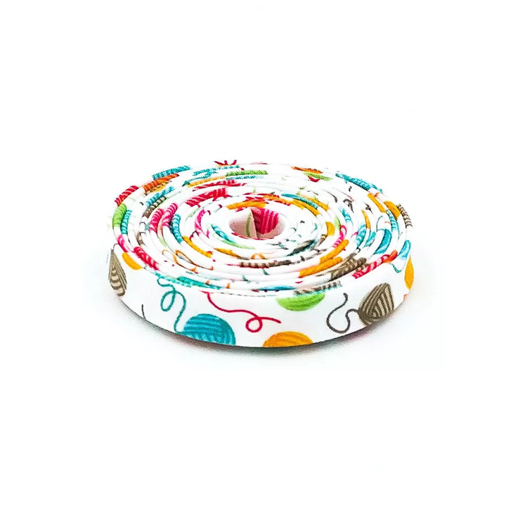 Colorful yarn ball double fold bias tape - 1/2" cotton sewing trim for whimsical garment edges