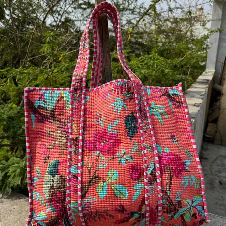 Quilted Market Bag – Bird & Floral Print