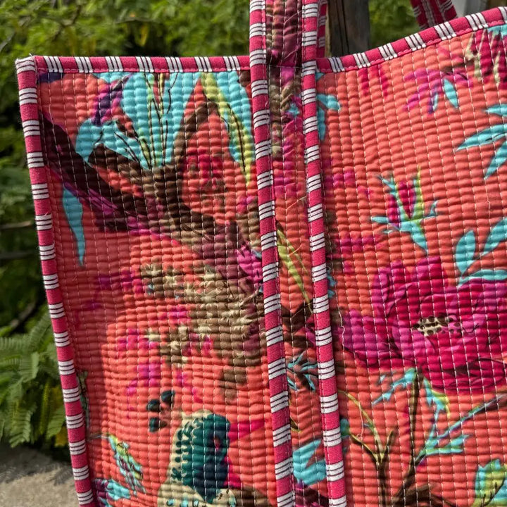 Quilted Market Bag – Bird & Floral Print