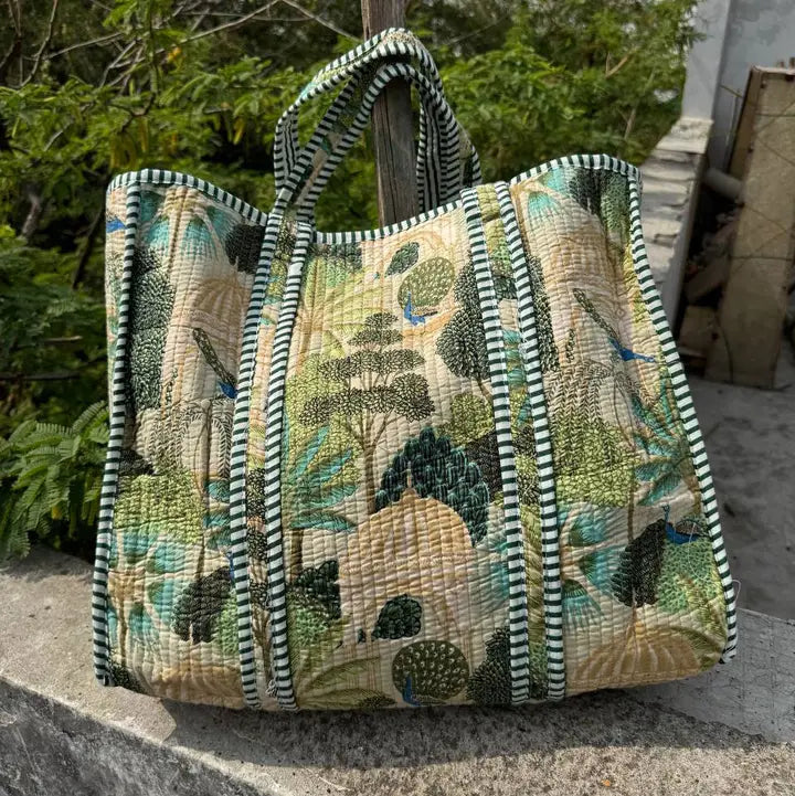 Quilted Market Bag – Peacock Garden