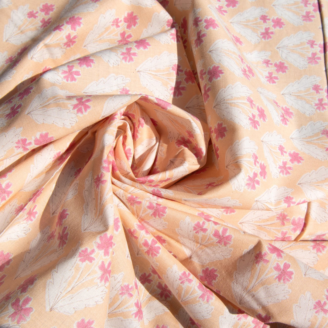 Japanese Cotton Poplin Fabric Apricot Pink Floral Pattern 43-inch Lightweight Material