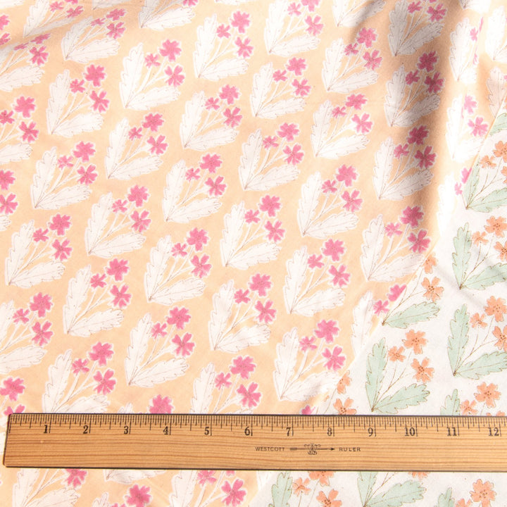 Japanese Cotton Poplin Fabric Natural Apricot Floral 43-inch Lightweight Material
