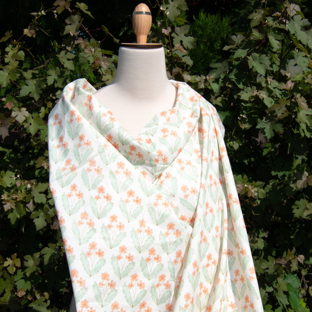 Japanese Cotton Poplin Fabric Natural Apricot Floral 43-inch Lightweight Material