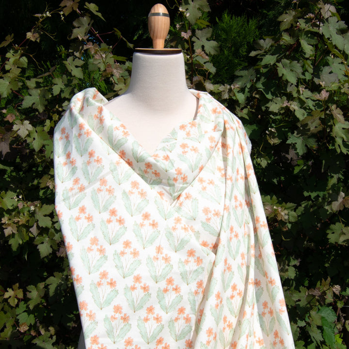 Japanese Cotton Poplin Fabric Natural Apricot Floral 43-inch Lightweight Material