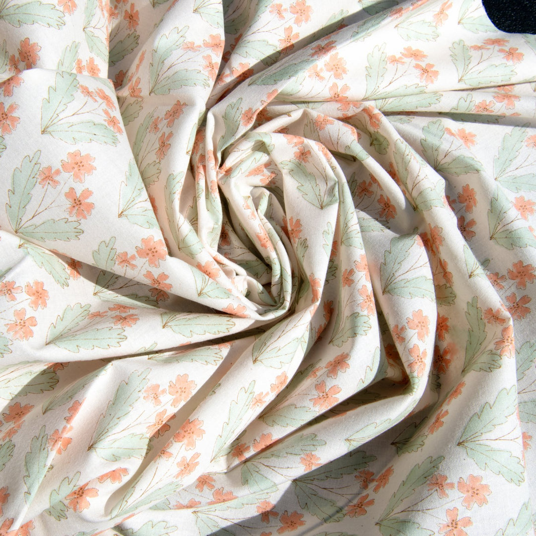 Japanese Cotton Poplin Fabric Natural Apricot Floral 43-inch Lightweight Material