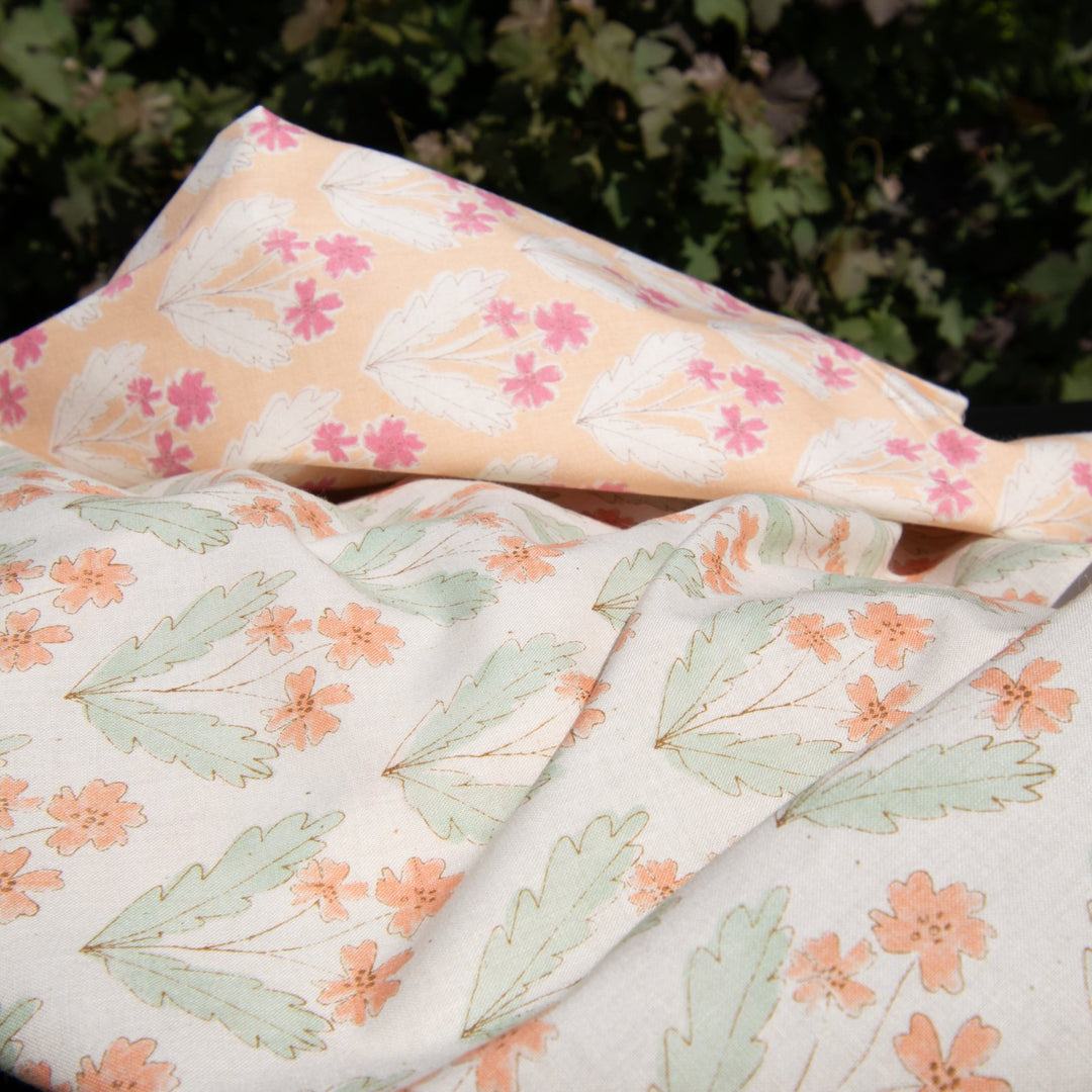 Japanese Cotton Poplin Fabric Apricot Pink Floral Pattern 43-inch Lightweight Material