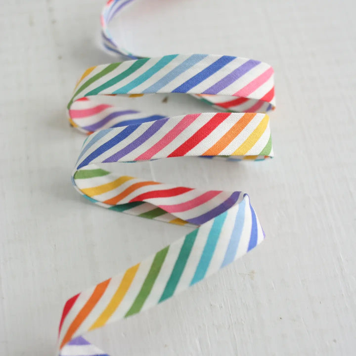 Printed Double Fold Bias Tape 1/2" - Rainbow Stripe