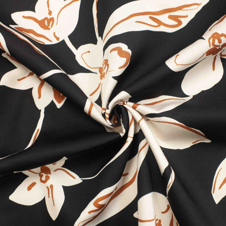 Rayon Challis - Japanese Gestural Flowers - Black