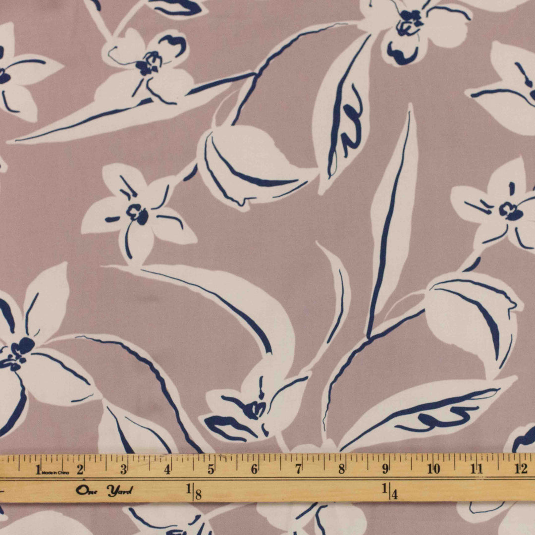 Rayon Challis - Japanese Gestural Flowers - Mauve