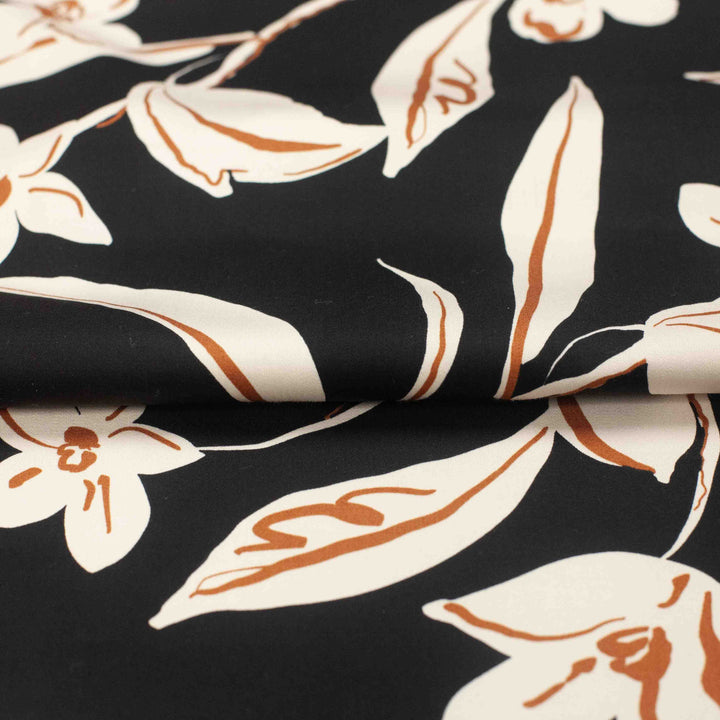 Rayon Challis - Japanese Gestural Flowers - Black