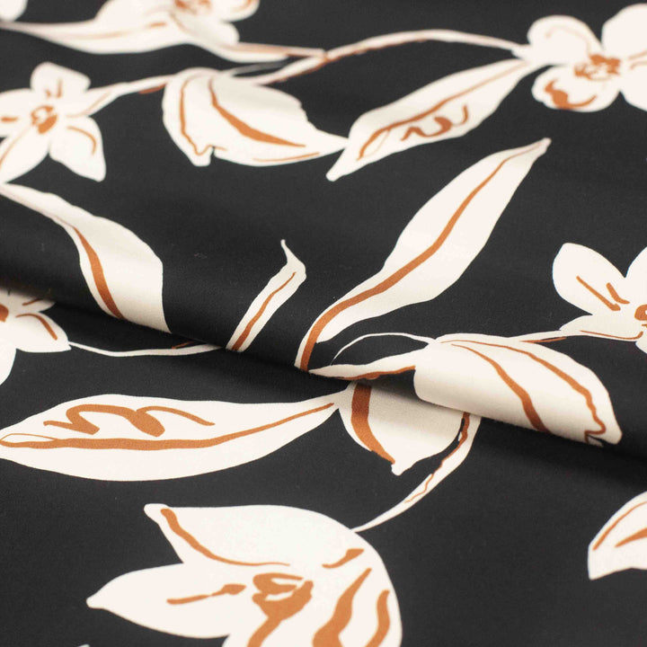 Rayon Challis - Japanese Gestural Flowers - Black