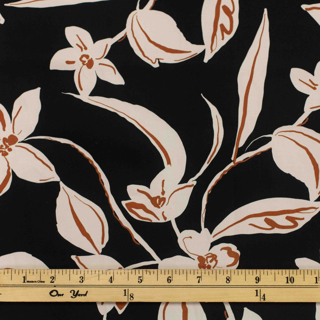 Rayon Challis - Japanese Gestural Flowers - Black