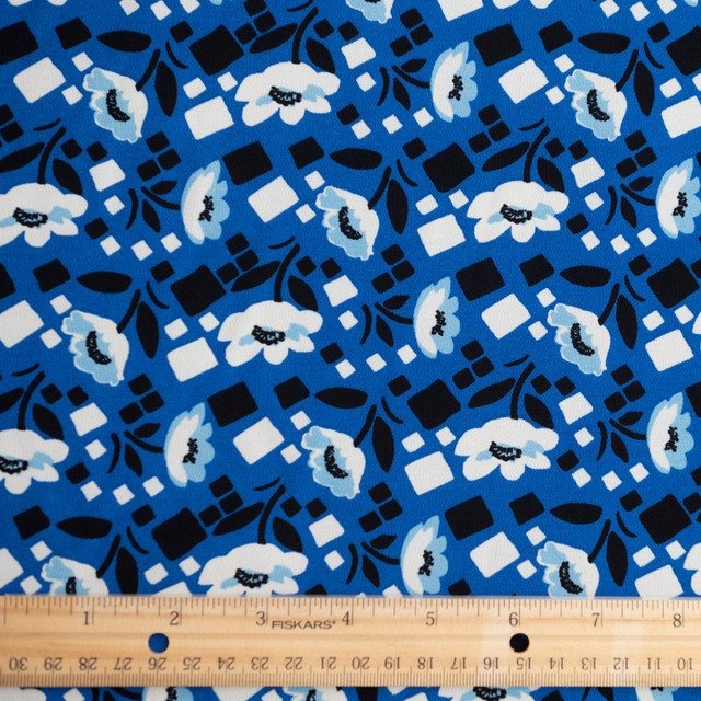 Rayon Crepe fabric blue floral geometric print 54 inches wide for dresses tops and skirts