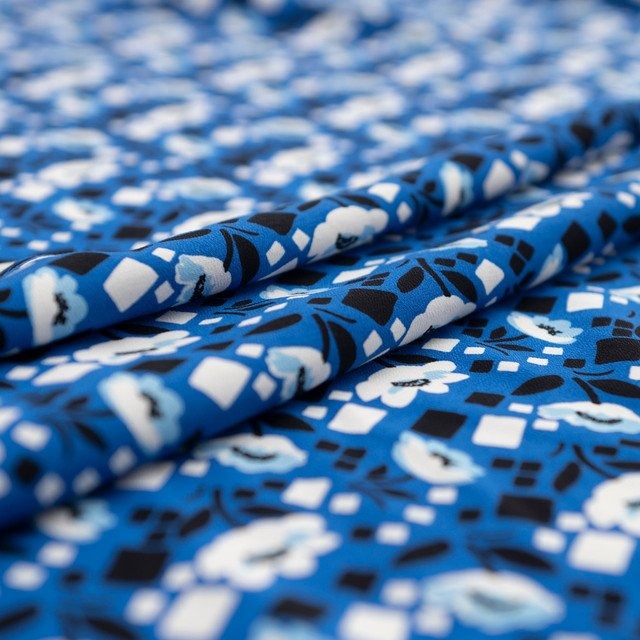 Rayon Crepe fabric blue floral geometric print 54 inches wide for dresses tops and skirts