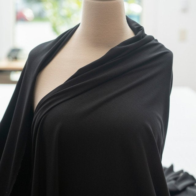 Opaque Black Rayon Jersey Knit Fabric - 95% Rayon 5% Spandex - Wide Stretchy Soft Deadstock Material for Sewing
