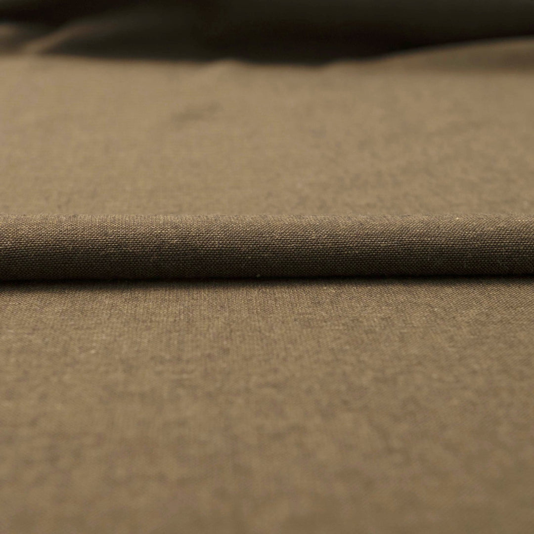 Close-up image of Linen/Rayon Yarn Dye fabric in fern green showing yarn-dyed texture and subtle color variations.