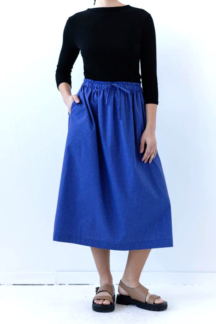 Cotton Shirting Blueberry Tattersall – 100% cotton, 60 inches wide, crisp and breathable fabric for shirts, dresses, skirts, and blouses
