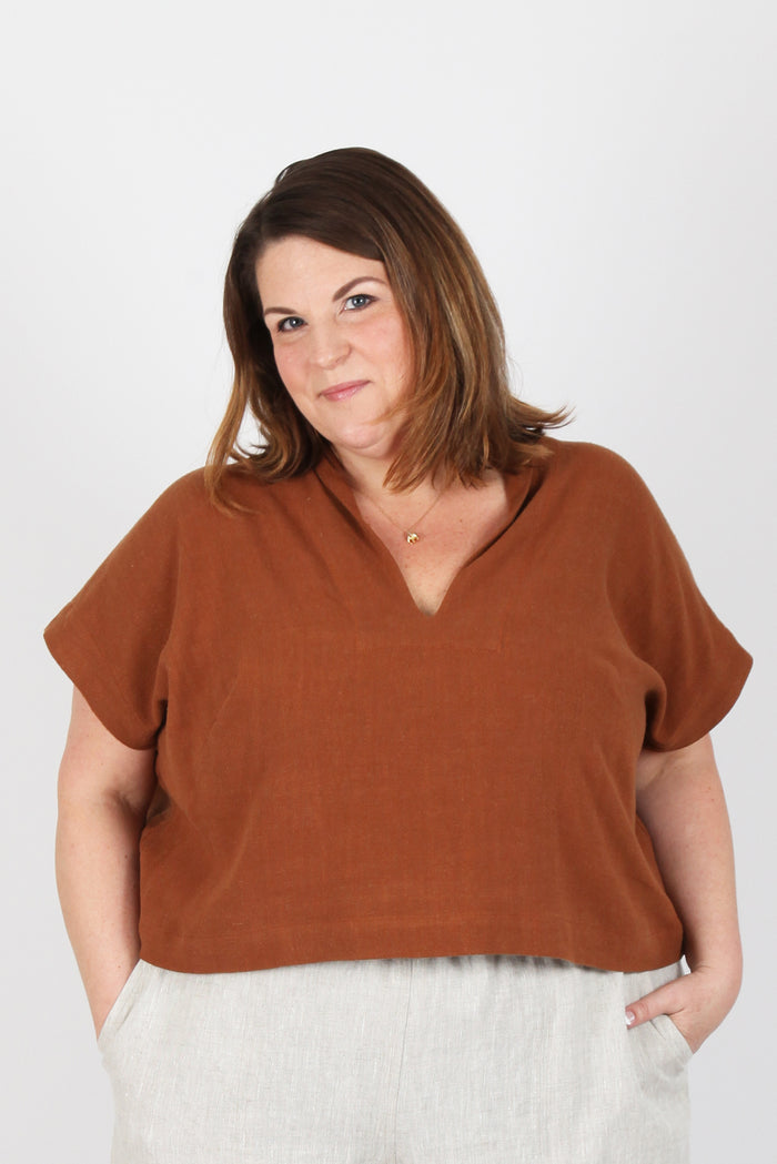 Sew House Seven Revel Topper sewing pattern with cut-on shawl collar and sleeve variations