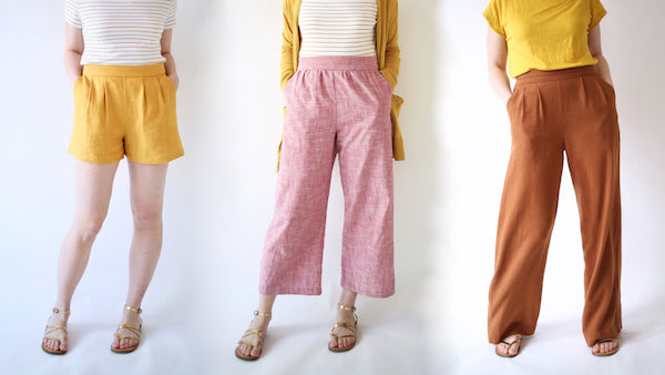 Made By Rae Rose Pants pattern featuring high-waisted design with slash pockets and pleated front
