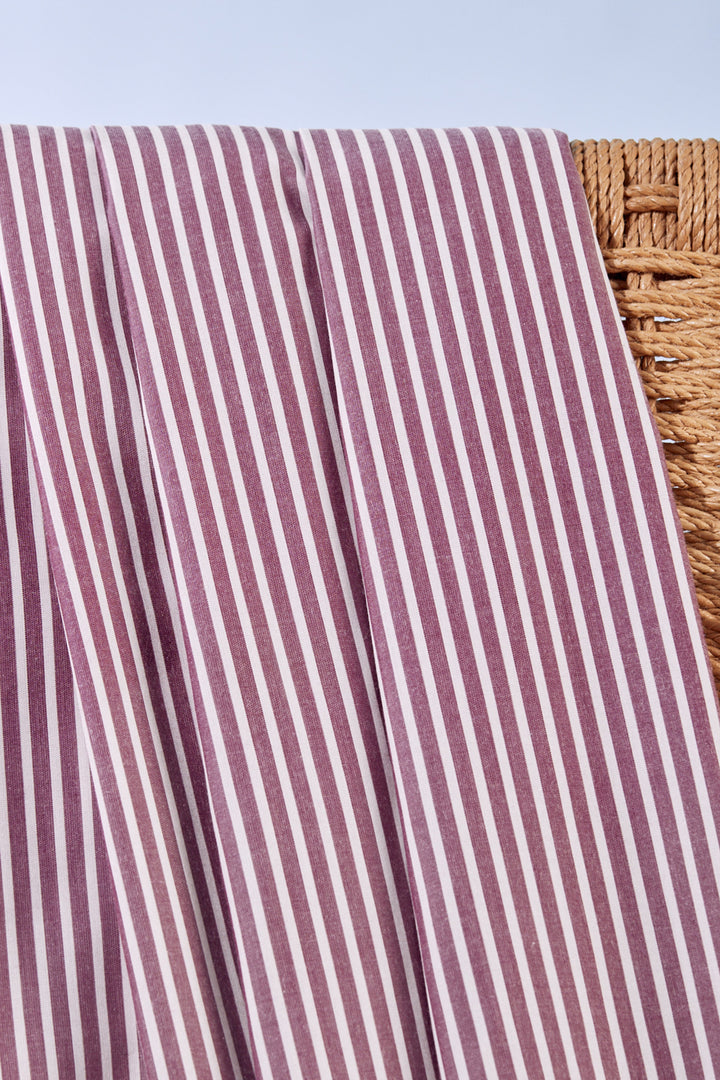 Viscose woven stripe fabric in Sunray Dahlia - Raspberry and White, ideal for dresses and blouses