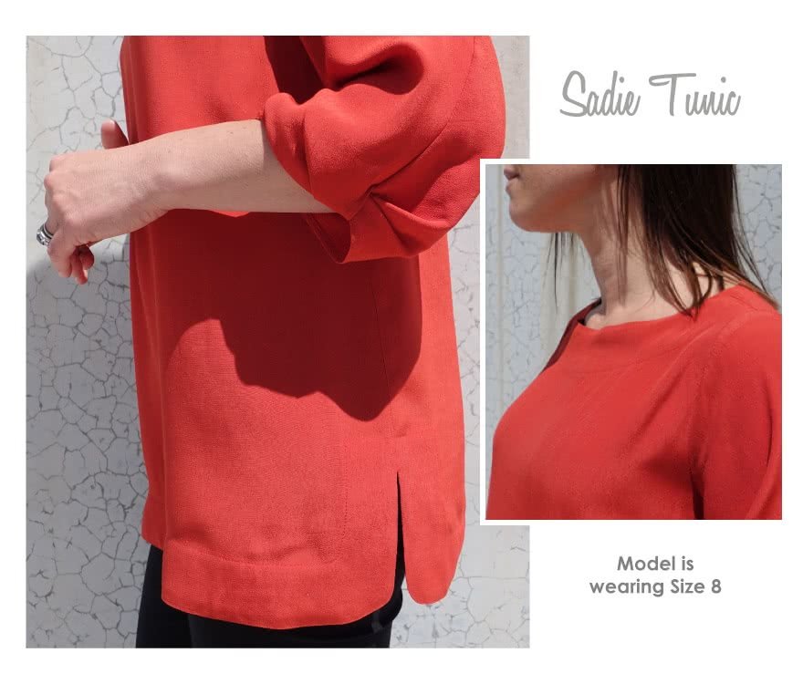 Style Arc Sadie Tunic sewing pattern with twist sleeves and shirt-tail hem design