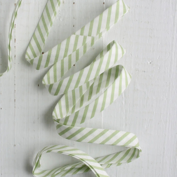 Printed Double Fold Bias Tape 1/2" - Sage Green Stripe