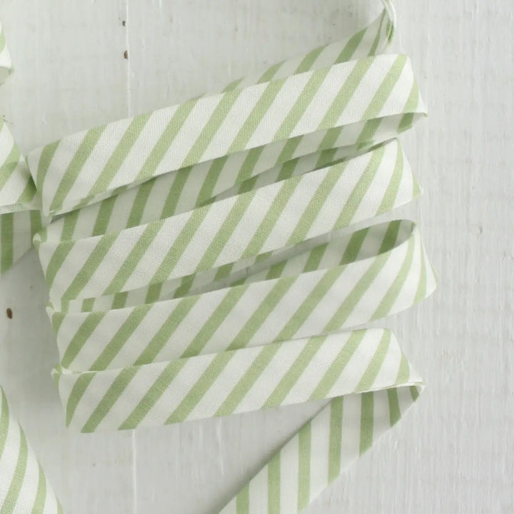 Printed Double Fold Bias Tape 1/2" - Sage Green Stripe